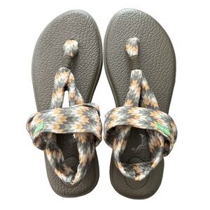 Sanuk Yoga Sling Back Thong Gray and Orange Flip Flop Sandals size 7